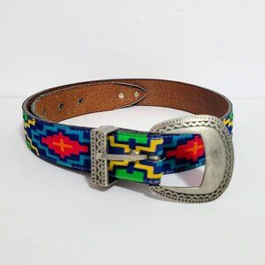 Nuovo Southwestern/Aztec Genuine Split Leather & Fabric Cowgirl Belt ~ Size M